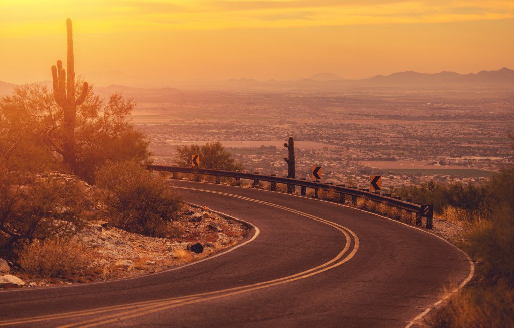 road with sunset light