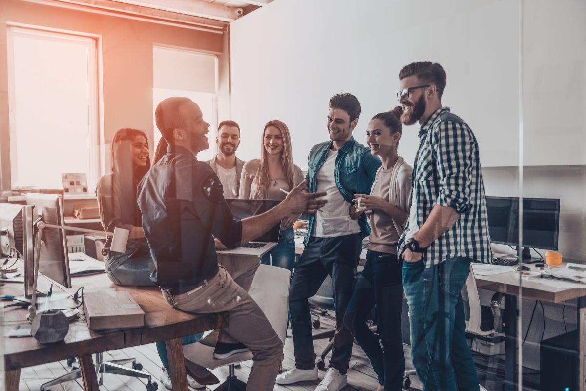 employees meeting discussing