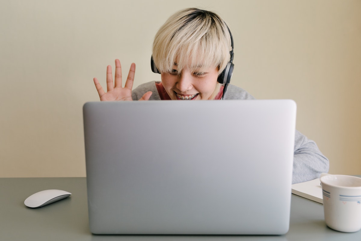 person having an online meeting