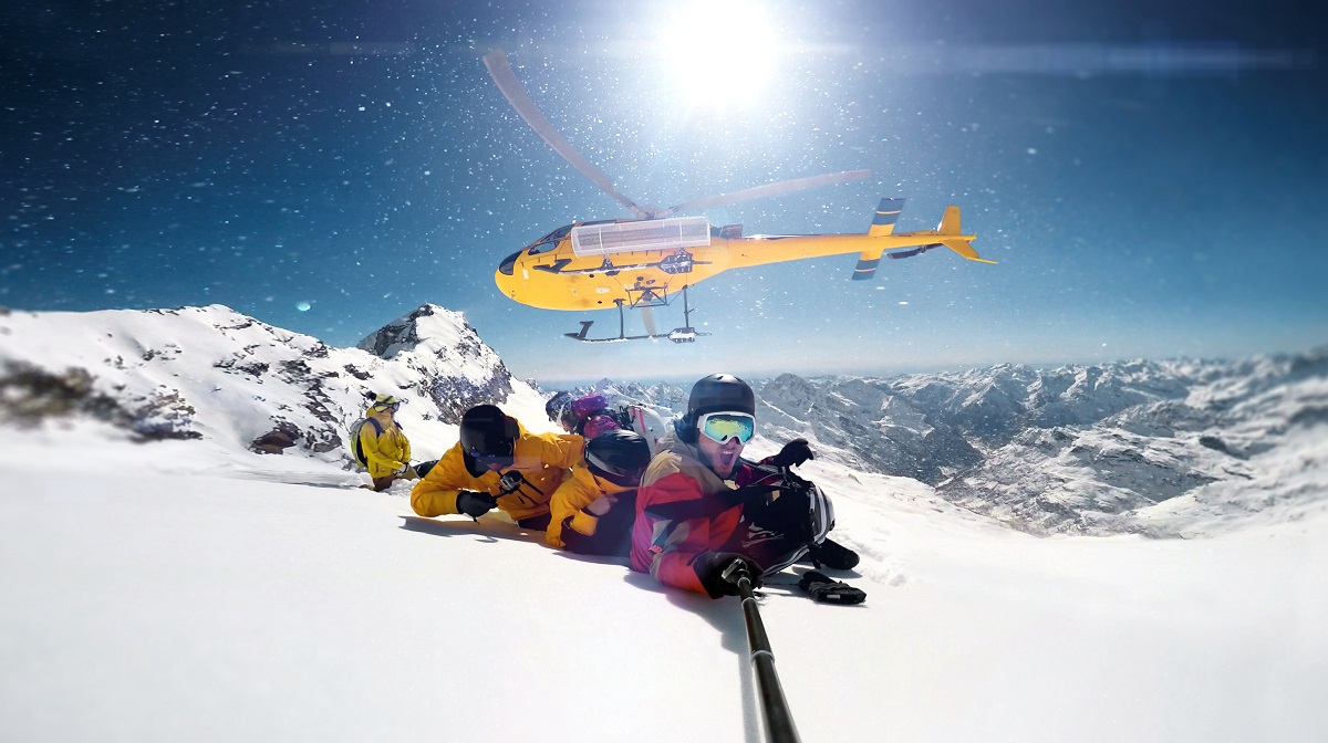 snowboarders were dropped by a helicopter