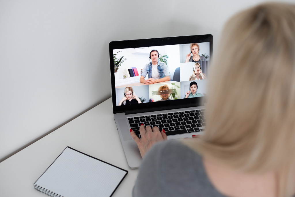 A businesswoman in a video conference